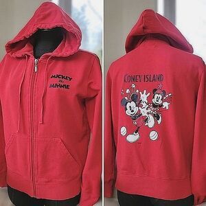 Vtg Y2K red Mickey & Minnie Coney Island official Disney zip up hoodie